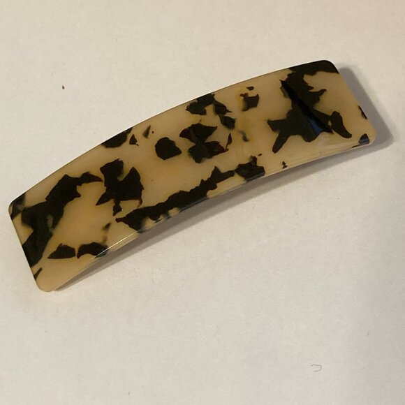 Large Tan Brown Tortoise Shell Confetti Acrylic Hair Barrette French Clip Style - Picture 3 of 9